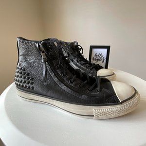 JOHN VARVATOS x CONVERSE Black Leather Double Zip Hightop Sneakers Men 7 Women 9